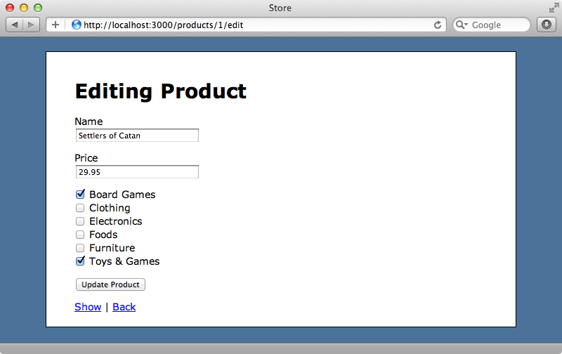 The product's current categories are now checked on the edit form.
