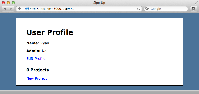 The User Profile page.