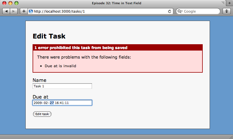 The edit page will now show an error if an invalid date is passed.