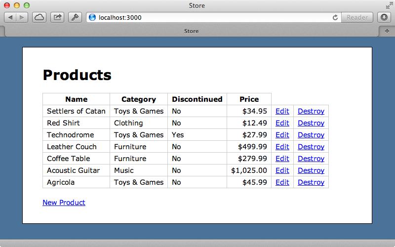 The products page.