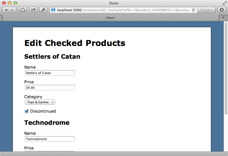 We now have a form for each product that we want to update.