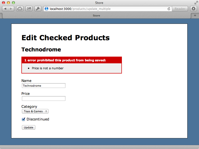 If there are any invalid products we’re shown the form for them again.