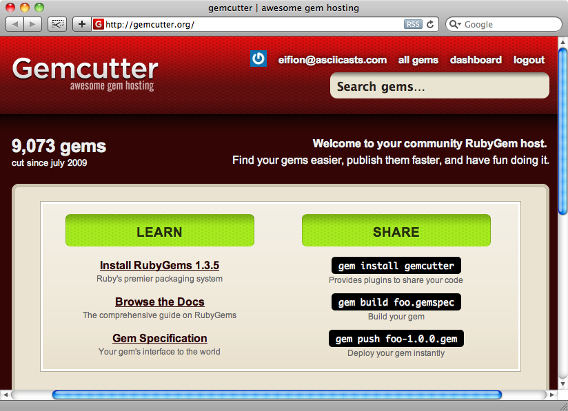 La home page di Gemcutter.