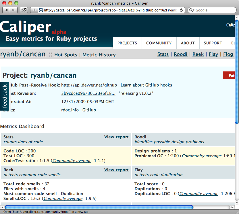 The results page for Caliper.