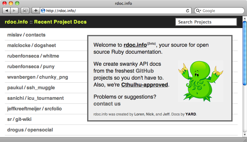 La home page di rdoc.info.