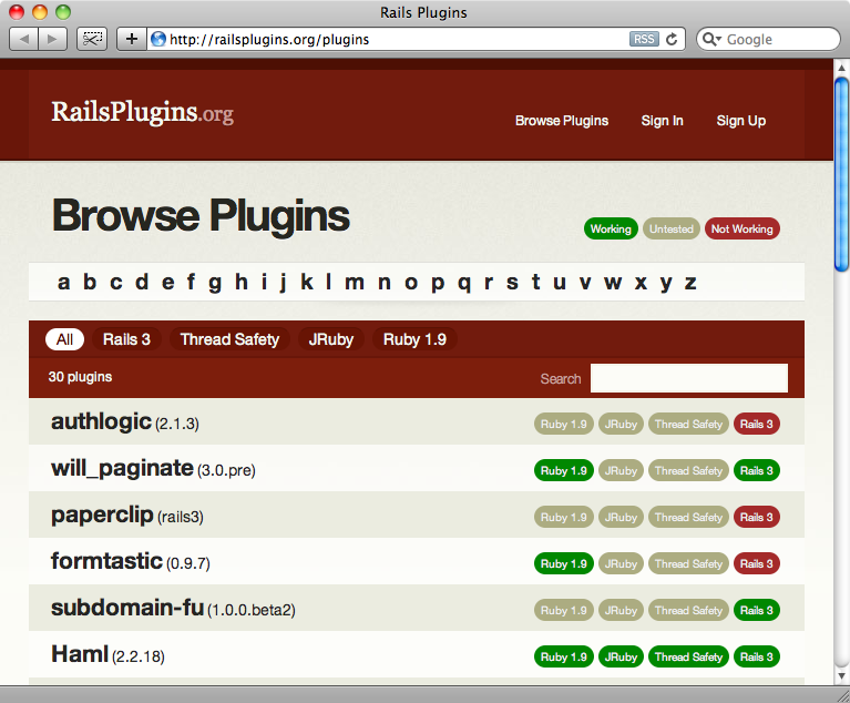 El sitio web de RailsPlugins.