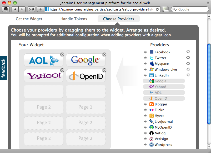 Choosing authentication providers for our application.