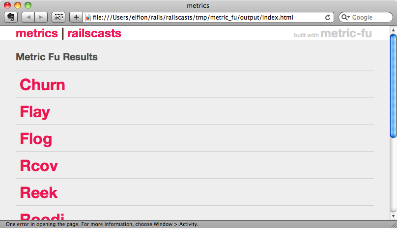 Le resultat du lancement de Metrical.