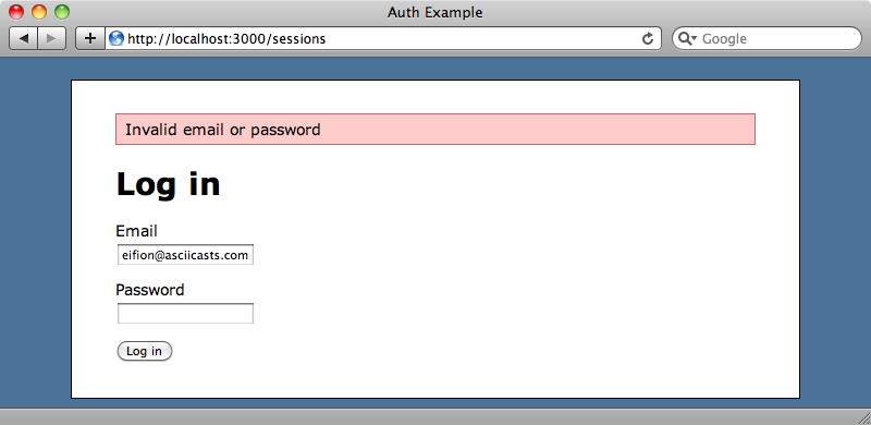 Une erreur est remontée si le nom d'utilisateur ou le mot de passe sont incorrects.