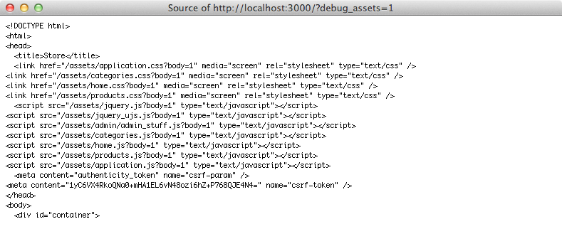 Los ficheros JavaScript no se combinan si añadimos el parámetro debug_asssets en la URL.
