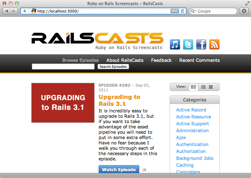 La aplicación funciona bajo Rails 3.1