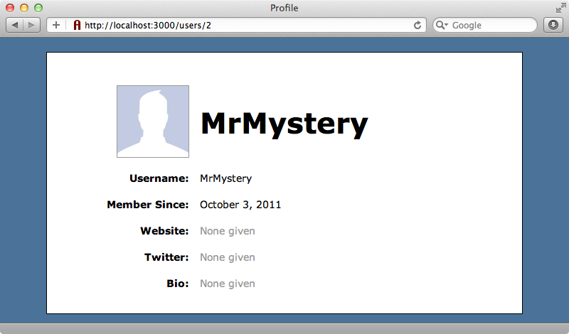 Page de profile d'un utilisateur ayant saisi peu de détails.