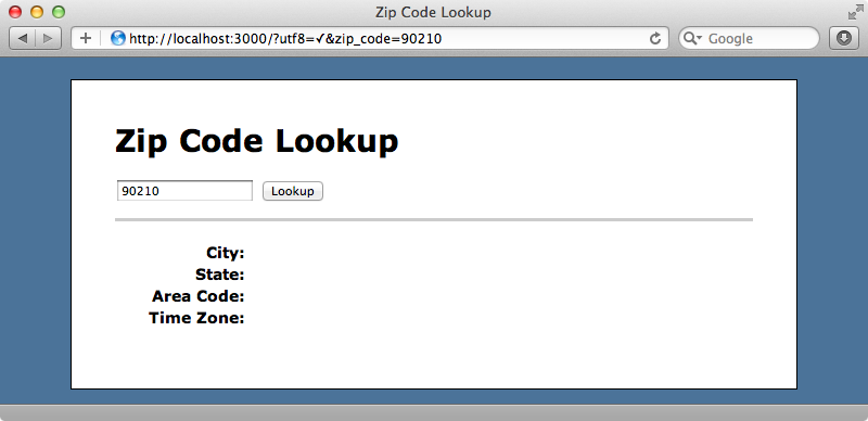 Our Zip code lookup application.