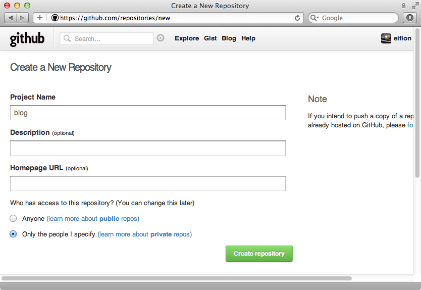 Creating a new Github repository.