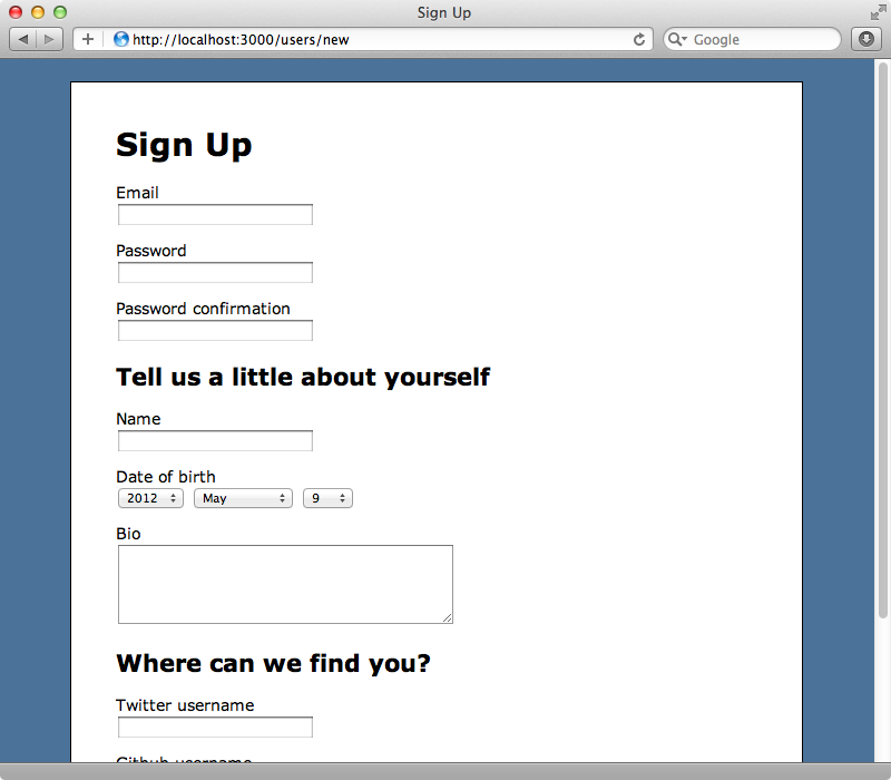 Our long signup form.