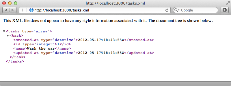 Las tareas se pueden mostrar como XML.