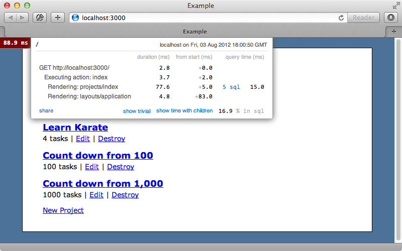 MiniProfiler running in our application.