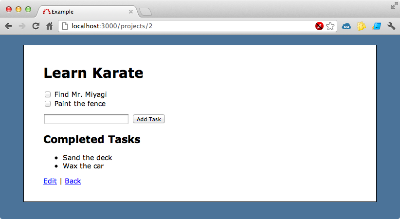 The page for adding and viewing tasks.