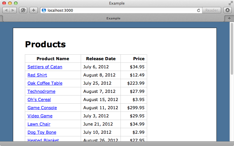 The page that shows the list of products.