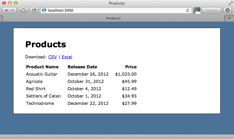 The page that shows the list of products.