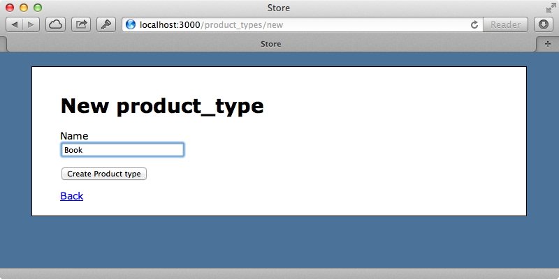 The page for adding a new product type.