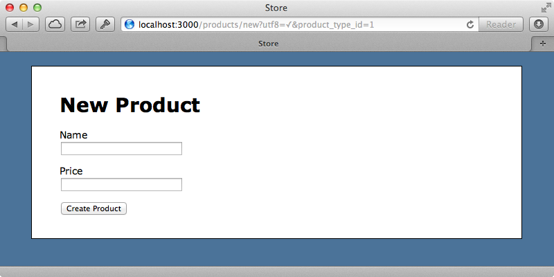 The “New Product” form now has the id for the type in the query string.